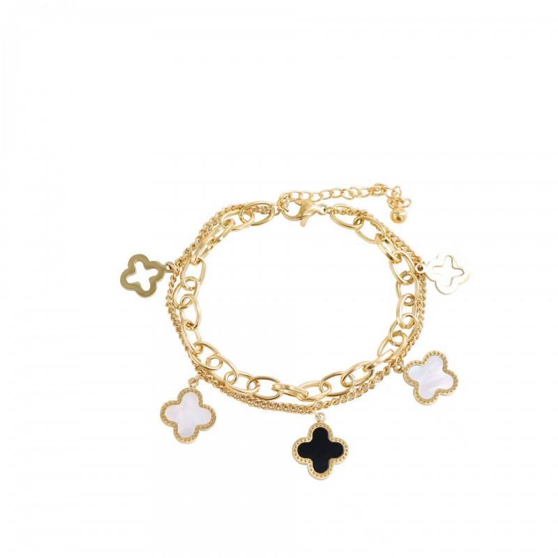 Stainless Steel Double Layer Four Leaf Clover Bracelet Women Minimalist Fashion Jewelry Gift