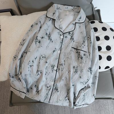 Pijama Feminino Casual de Outono Duas Peças Fofo com Decote V e Calças Conjunto de Pijama Roupa de Dormir Feminina de Manga Longa para Looks Femininos