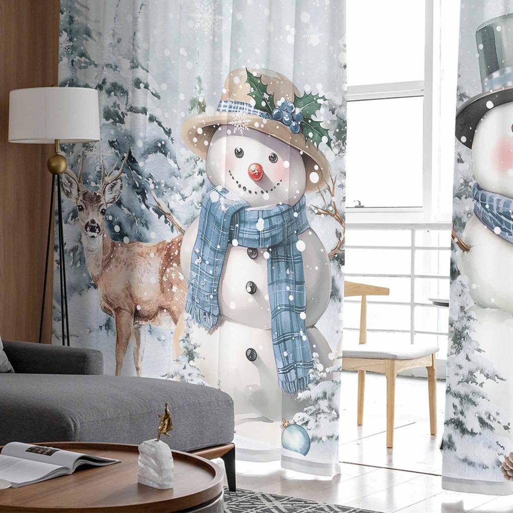 Christmas Snowman Tree Elk Squirrel Curtains For Living Room Tulle Window Curtain Bedroom Kitchen Veil Drapes
