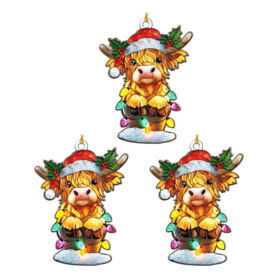 Highland Cow Christmas Ornament Stained Glass Effect Window Hanging Highland Cow Decor Rustic Acrylic Scottish Suncatcher for Farmhouse Tree Decor