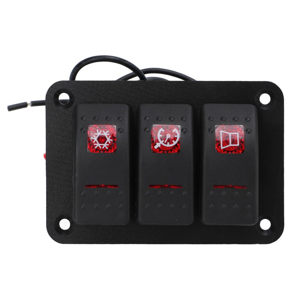 3 Gang Switch Panel Red Color Light Waterproof Corrosion Resisting Switch Board for Car Boat DC12V 24V