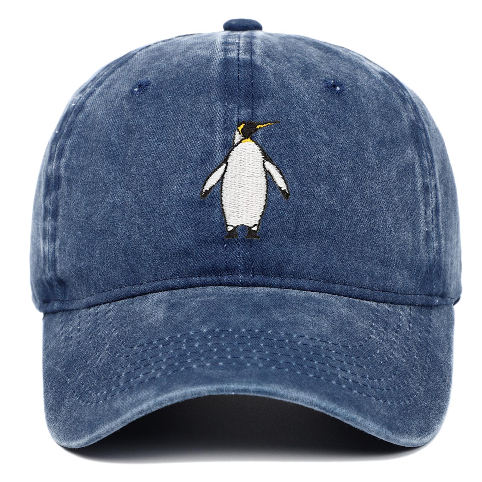 Cross Penguin Embroidered Distressed Cotton Baseball Cap, Dad Hat, Hip Hop Style Visor Cap Adjustable
