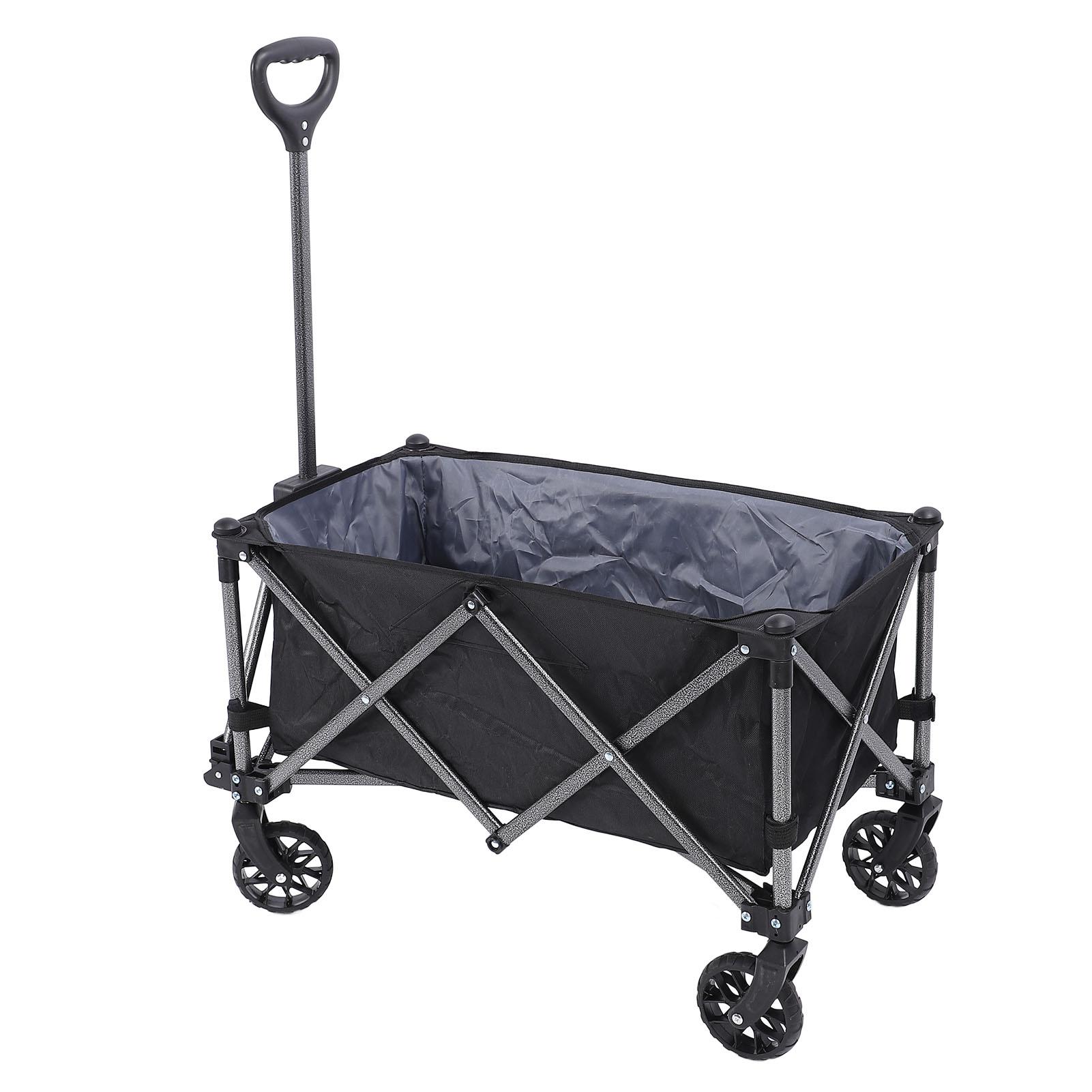 

Folding Wagon Cart 100L Polyester Steel Outdoor Utility Grocery Wagon Beach Cart for Sports Shopping Camping Black