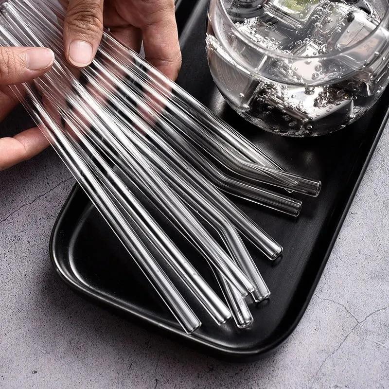 4-8Pcs Reusable Glass Straw Set High Borosilicate Smoothie Cocktails Straw Healthy Eco Friendly Drinking Straw with Clear Brush