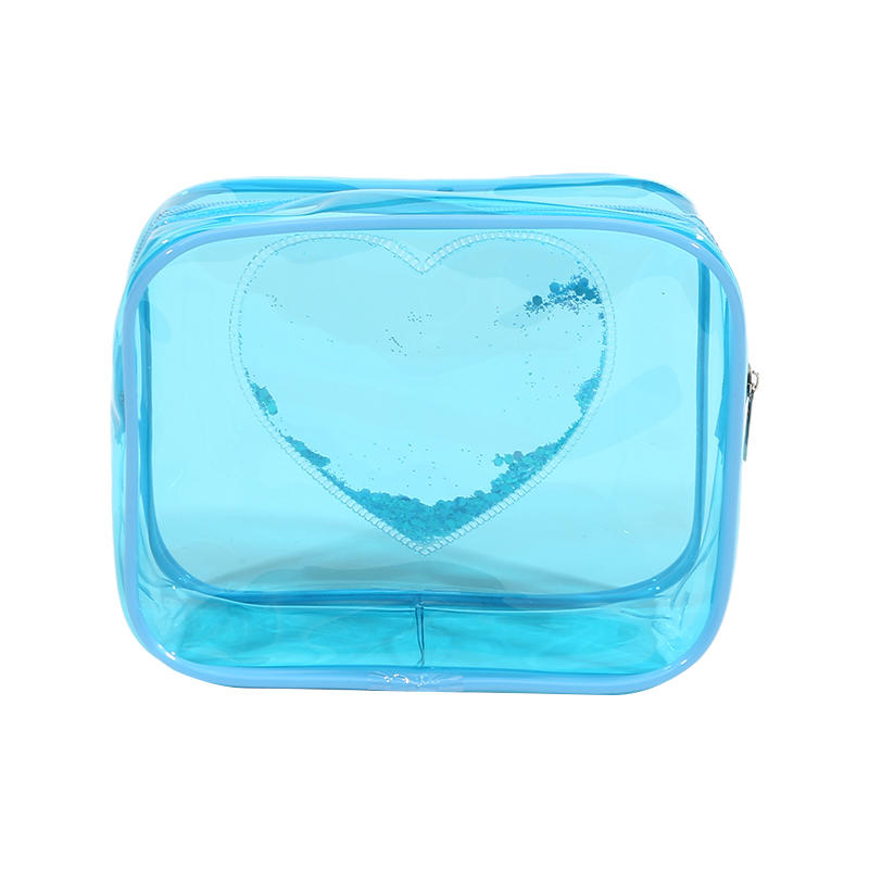 Sequin Heart PVC Transparent Cosmetic Bag Simple Ladies Large Capacity Travel Portable Waterproof Sundry Storage Toiletry Bags