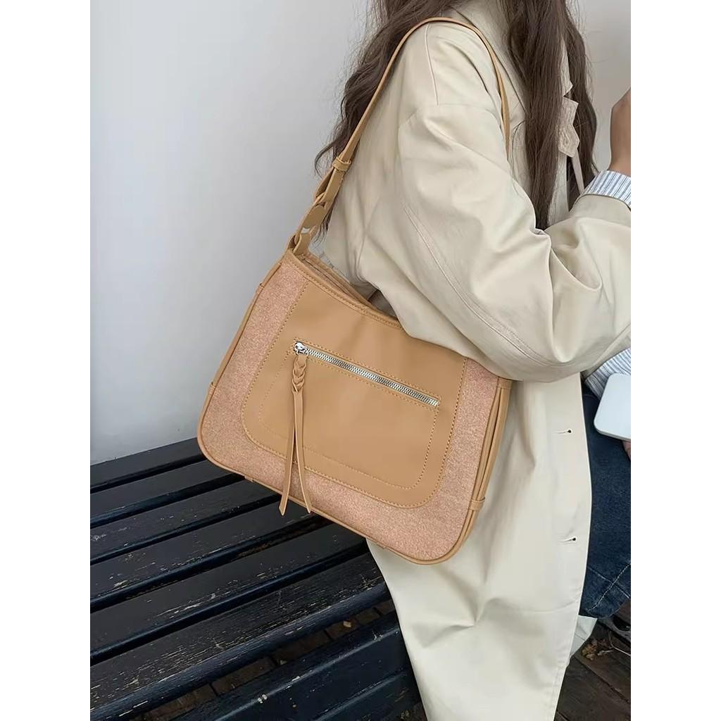 IELGY Retro Fashion Contrast Color Saddle Bag All-Match Casual Messenger Bag