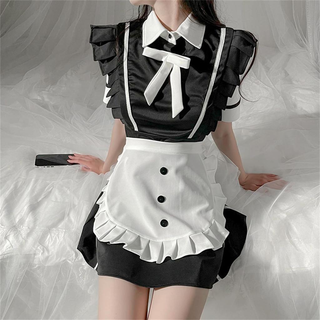 Maid outfit set Cosplay Sexy Maid Lolita Dress Bow Tie Cute Fancy Dress Extreme Seductive Babydoll Lingerie Apron Costume School Festival Uniform