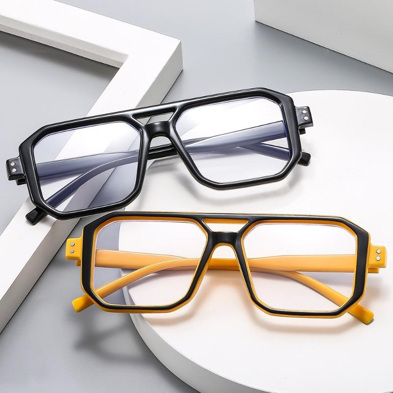 Trendy Double Beam Large Frame Anti Blue Light Glasses Unisex Retro Style Universal Mirror Frame Rice Nail Eyewear