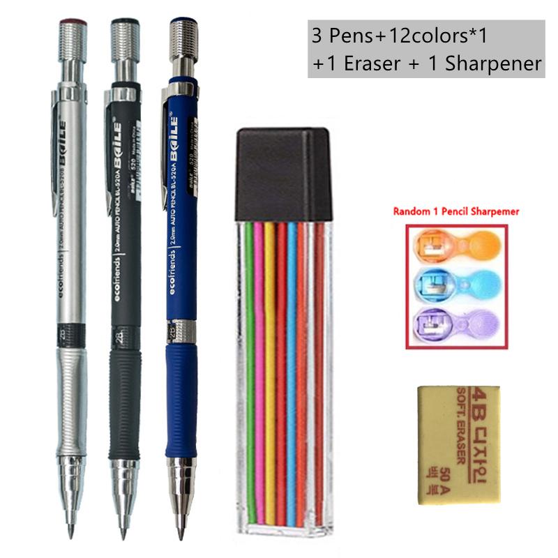 2.0mm Mechanical Pencil Black/Color Lead Refill Sketching Pencil Art Sketch Painting Writing Tool For School Office Stationery