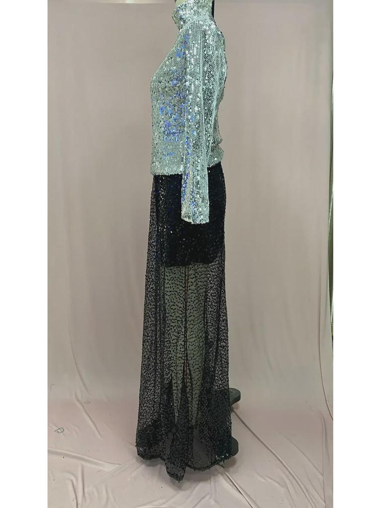 2025 Spring/Autumn Women's Long Sequin Midi Skirt - Europe & US Style