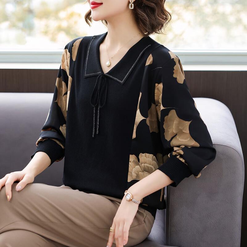 

Elegant Women s Lapel Bow Knit Long Sleeve Top XL