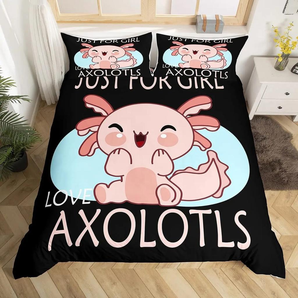 Cartoon Axolotl Cute Sea Animal Reptile Bedding Set Boys Girls Twin Queen Size Duvet Cover Pillowcase Bed Kids Adult