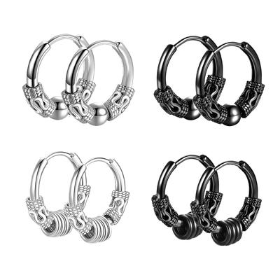 1Pair Punk Stainless Steel Round Circle Totem Hoop Earrings for Men Women Not Fade Ear Rings Hip Hop Male Jewelry Gift