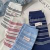 Damen Herbst- und Winter Farbblockierende Gestreifte Stoffetikett Trendige und Vielseitige Socken im College-Stil aus Reiner Baumwolle