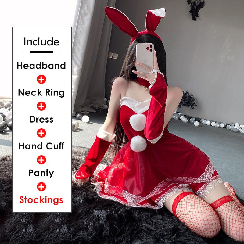 Christmas Dress Sweet Bunny Girl Costume Rabbit Woman Set Bunny Suit Sexy Lingeries Lady Cosplay New Year Maid Role Play Uniform