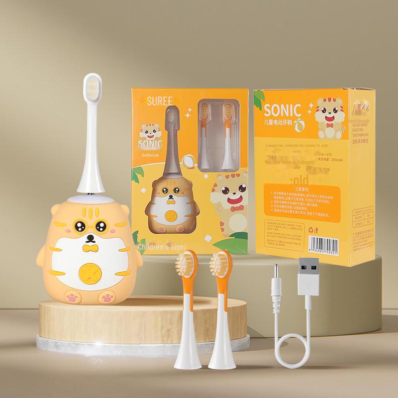 

Cartoon Little Tiger Soft Bristle Electric Toothbrush for Kids 2-12 10,000 Bristles Head + 2 Straight Handles
