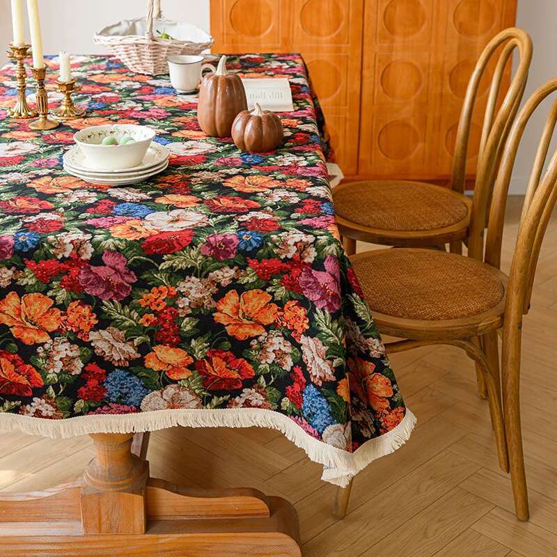 Verdickte Tischdecke aus Baumwolle und Leinen mit Ölgemälde-Stil und floralem High-End-Feeling für das Esszimmer