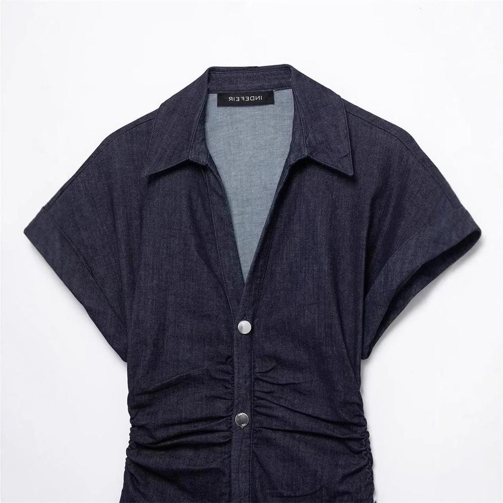 TAOP&ZA Dámské letní midi šaty bodycon s véčkovým výstřihem a bočním řasením