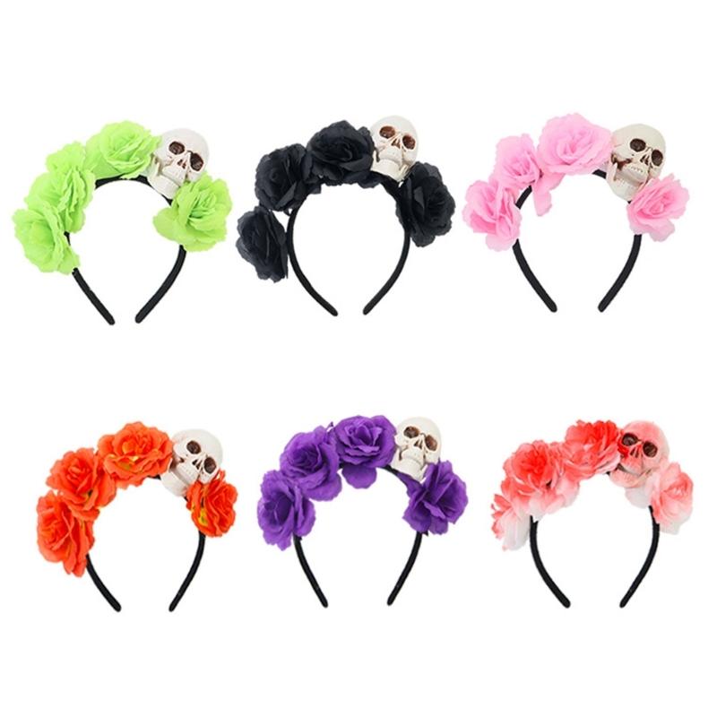 Halloween Totenkopf Blumige Stirnbänder Mit Plastik Kostüm Haaraccessoires Für Kostümpartys Und Gruselige Veranstaltungen