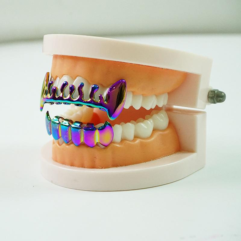 Colorful Gradient Metal Fangs Tooth Gems - Hip-Hop Rap Mouth Guard Decoration