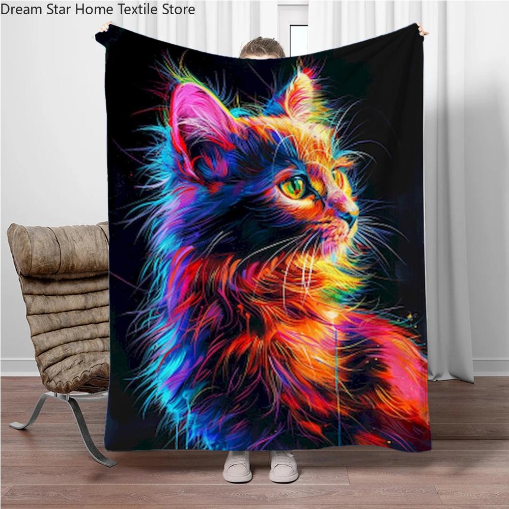 8 Size Colorful Cat Flannel Throw Blanket,Soft Throw Blanket for Home Bedroom Bed Sofa Picnic Travel Office Cover Child Gift