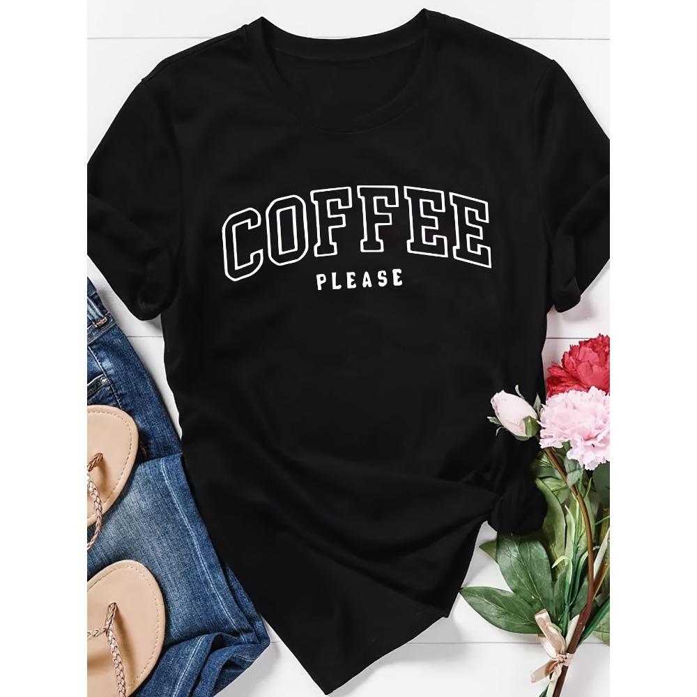 

Coffee Print Crew Neck T-Shirt Casual Short Sleeve Top For Spring Summer Women s Clothing S