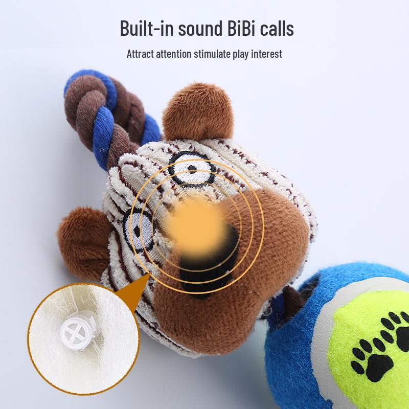 Corduroy Tennis Ball Dog Toy: Little Monkey Cow Shape with Paw Print Cotton Rope and Squeaker.
