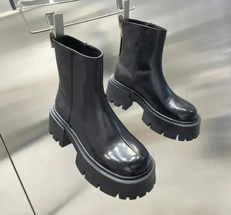 Fashion Fashion Women's Ankle Boots High Heel Round Head Thick Heel Back Zipper Fashion Boots Platform Shoes Boots Women 2025