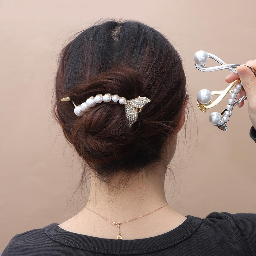 

2PCS New Irregular For Women Trendy Pearl Metal Hair Claw Hair Accessories Hair Clip Vintage Hairpin