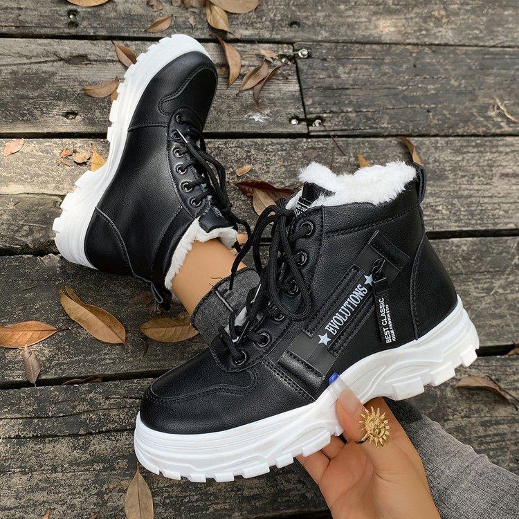 Women's Large Size Fur Mouth Thick Sole Soft Sole Winter Warm Fur Snow Boots Padded Lined Ankle Boots Non-Slip Hiking Sports Cotton Boots
