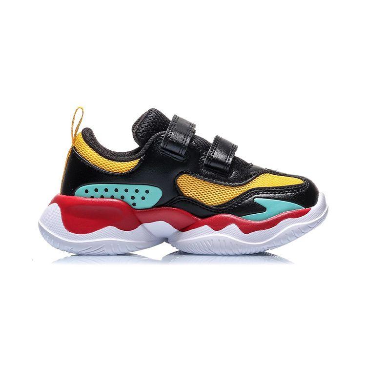 LiNing Comfortable Trendy Non-Slip Wear-Resistant Breathable Lightweight Low-Top Running Shoes Kids Sneaker Black Yellow YKAQ026-5