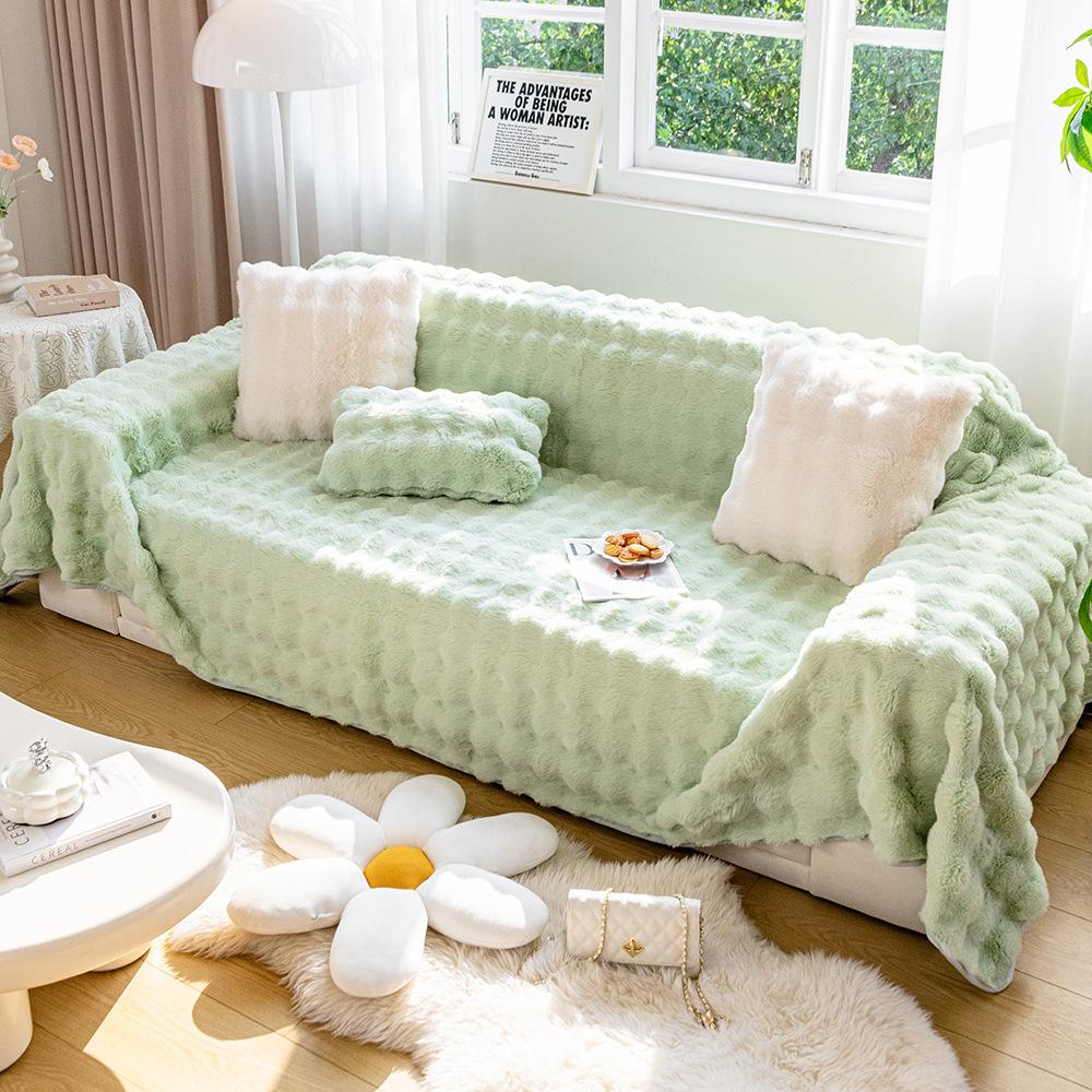 Husă de prosop de canapea de pluș de iepure, husă de canapea anti-alunecare de pluș de iarnă, pătură nouă anti zgârieturi de pisică