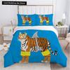 Cartoon Tiger Duvet Cover King Queen Animal Forest Theme Bedding Set for Kids Boys Girls Jungle Wildlife Polyester Quilt Cover