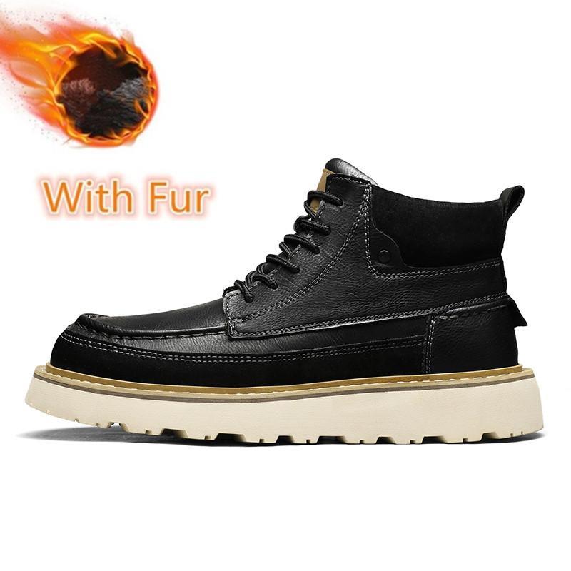 Fashion Leather Lace Up Outdoor Boots Warm Plush Winter Boots for Men Motorcycle Sneakers Boots Fashion New Brand Men's Casual Shoes