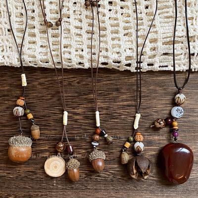 National Style Long Acorn Pendant Necklace Women's Retro Ethnic Style Zen Design Sweater Chain Neck Chain Accessories