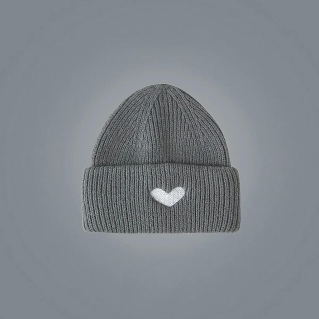 Natural NewKnit Beanie: Cozy Embroidered Heart Knit Cap - Warm Winter Hat for Women & Girls