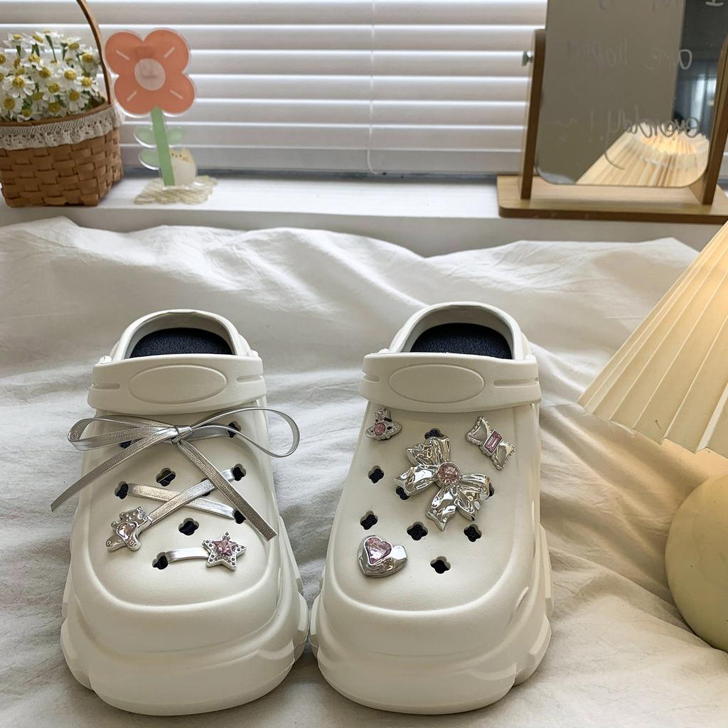 Fashion Cute DIY Bow knot Fashion Clogs For Women Indoor Street Slippers Thick Sole Female Summer Shoes Soft EVA Girls Beach Sandals