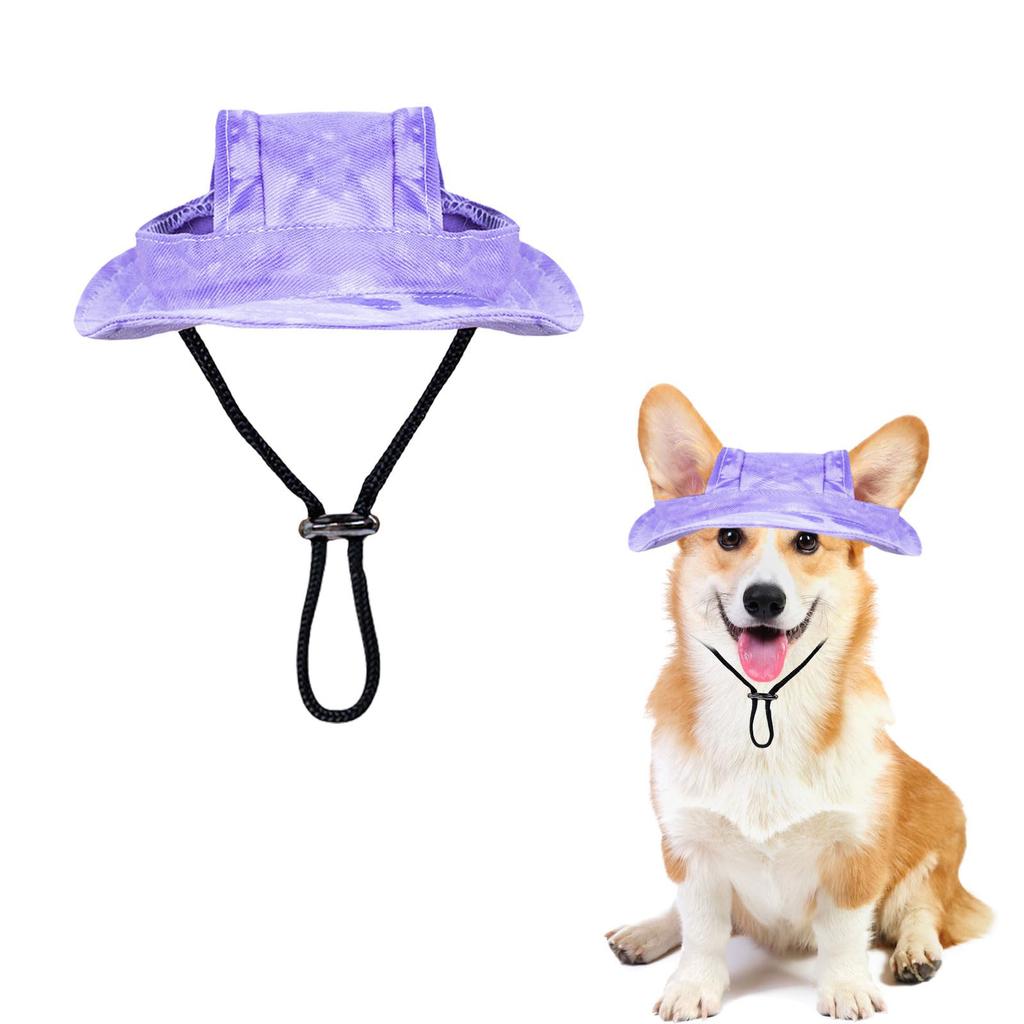 Adjustable Pet Hat with Wide Brim and Ear Hole Design Lightweight Sun Protection Cap for Dogs and Cats Outdoor Use