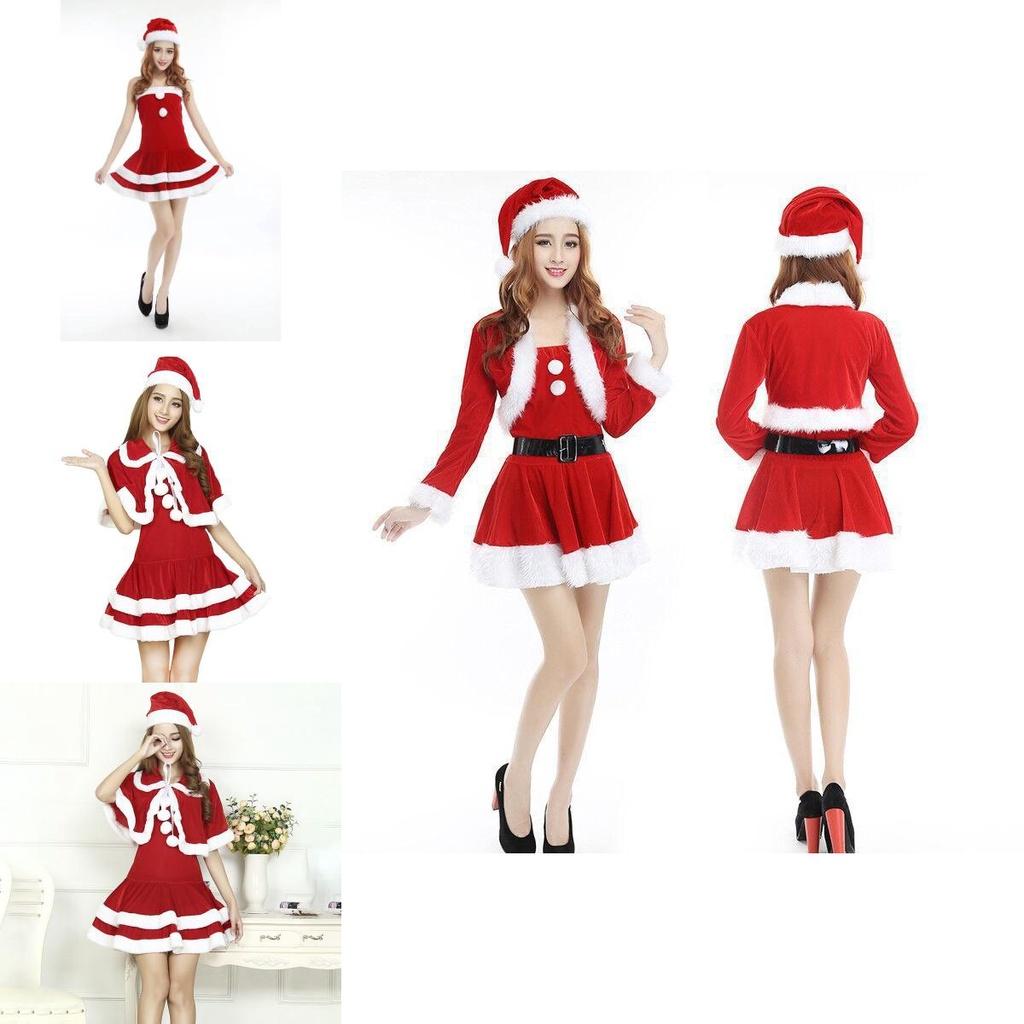Christmas Santa Claus Adult Female Red Pleuche Dress Suit