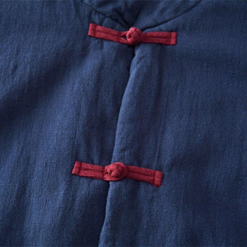 Johnature Dámské Jednobarevné Ramie Stojánek Bavlna Oblečení Kapsa na knoflík Dlouhý rukáv Kabát Zimní kabát v čínském stylu