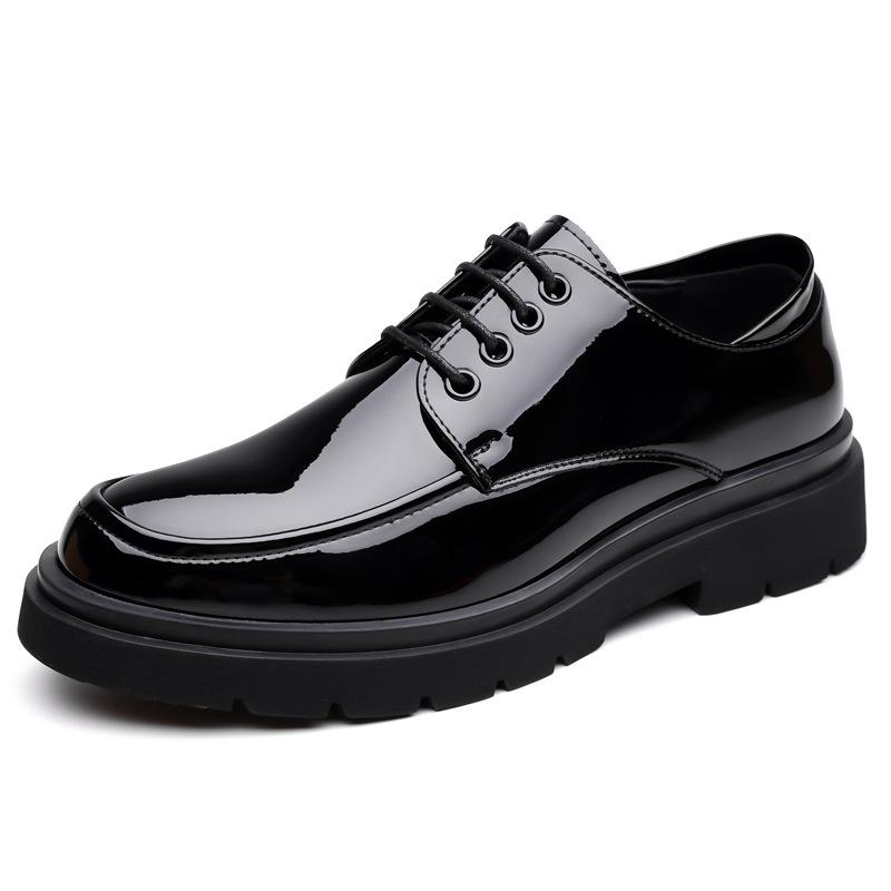 2024 Autumn and Winter New Men's Business Casual Leather Shoes Men's Round Head Lace-up Patent Leather Men's Shoes Stage Shoes Men's 22719