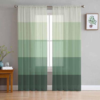 Striped Green Gradient Sheer Curtains for Living Room Decoration Window Curtains for Kitchen Tulle Voile Organza Curtains