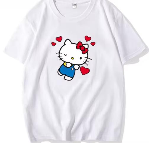 2026 New Arrival Hello Kitty Spring Women T Shirt American Loose Fit Comfortable summer Womens Tshirt loose fit S