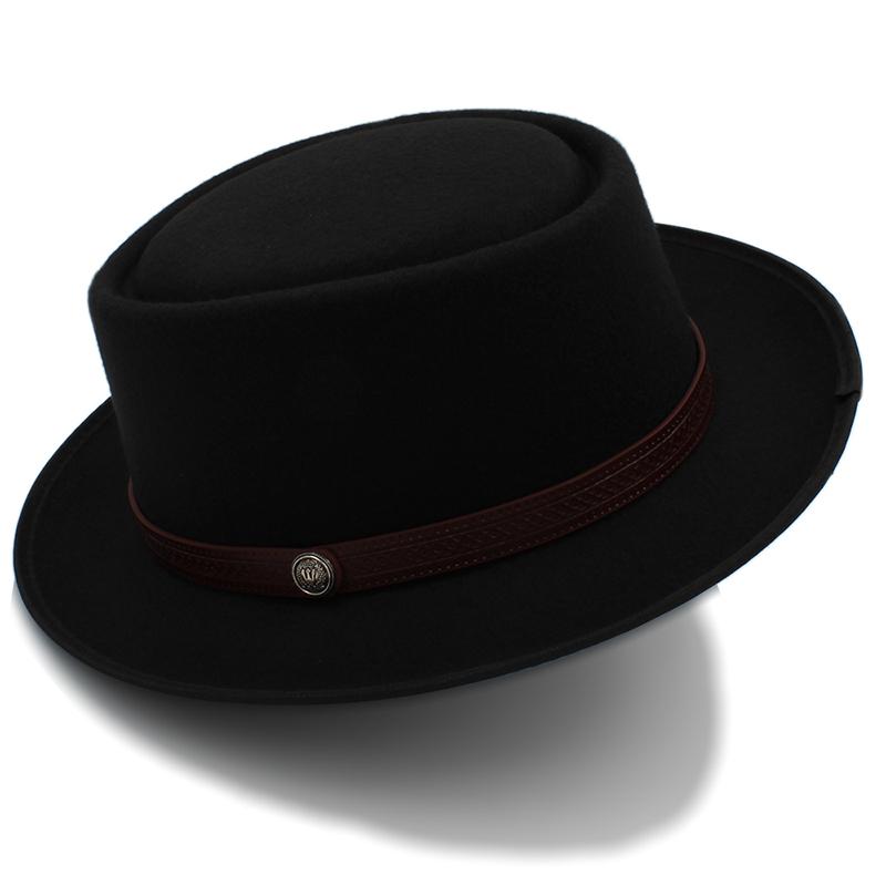 Vintage Porkpie Hats for Men Solid Black Fedora Hats Simple Pork Pie Hat Gentleman Fashion Sombrero Hombre Chapeu Masculino Show