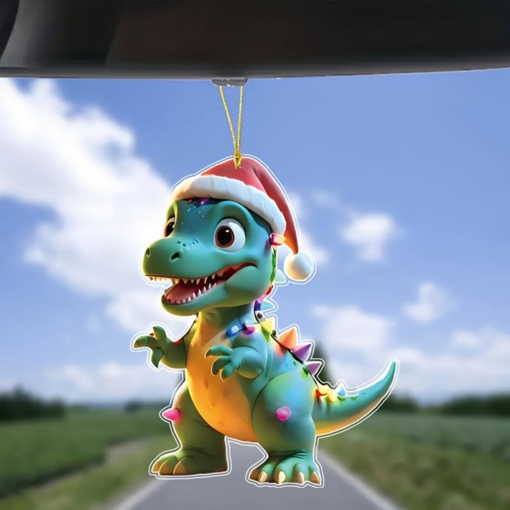 2-teilige Fantasy Dinosaurier Acryl Weihnachtsbaumschmuck Weihnachtsmütze - Feiertags-Feiertagsanhänger für Weihnachten und alle Anlässe