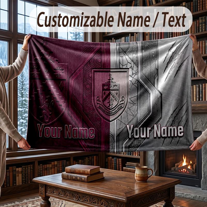 Custom Name Flannel Throw Blanket Burnley Football Pattern Warm Home Decoration