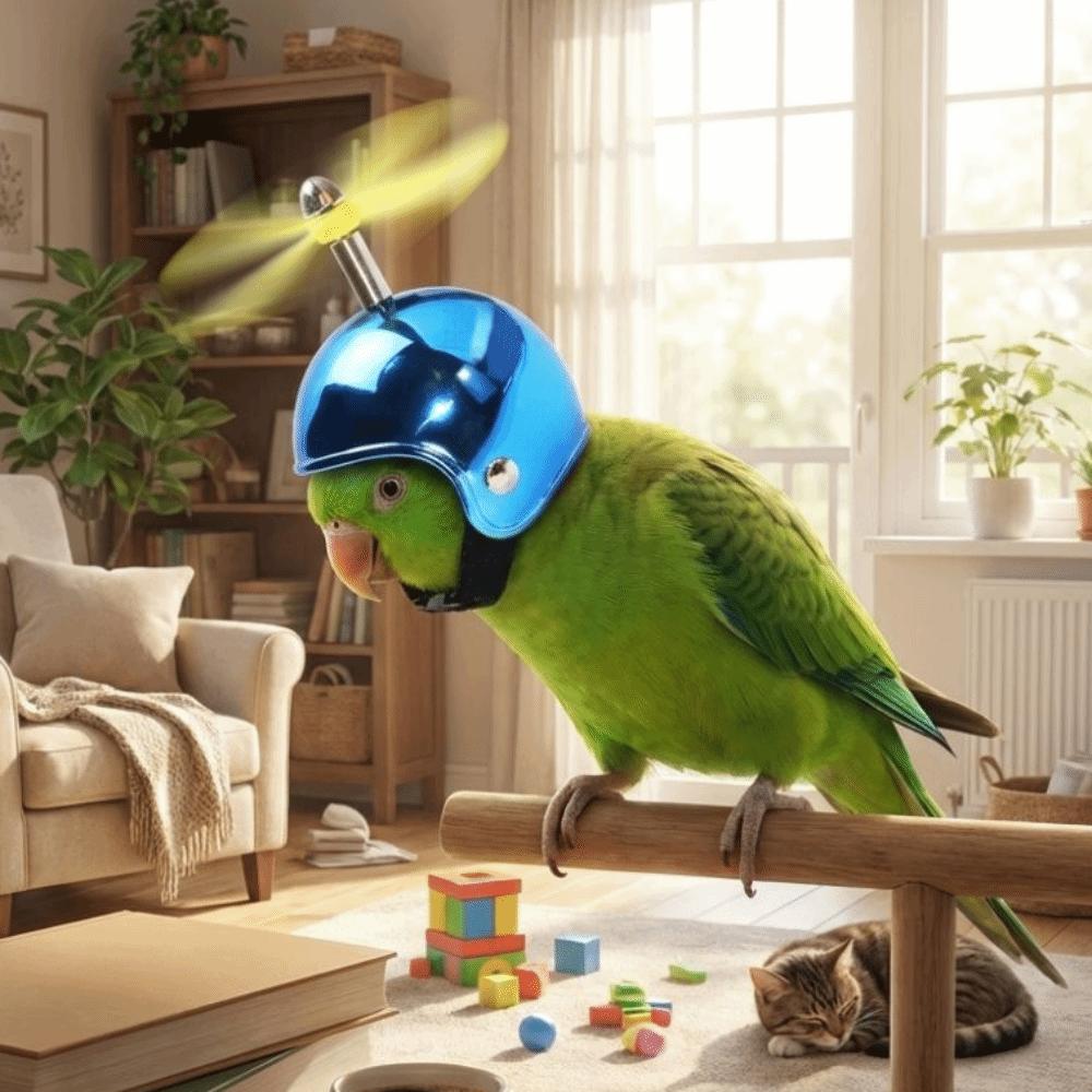 Waterproof Pet Parrot Safety Helmet with Propeller Chicken Protective Hat for Parrots