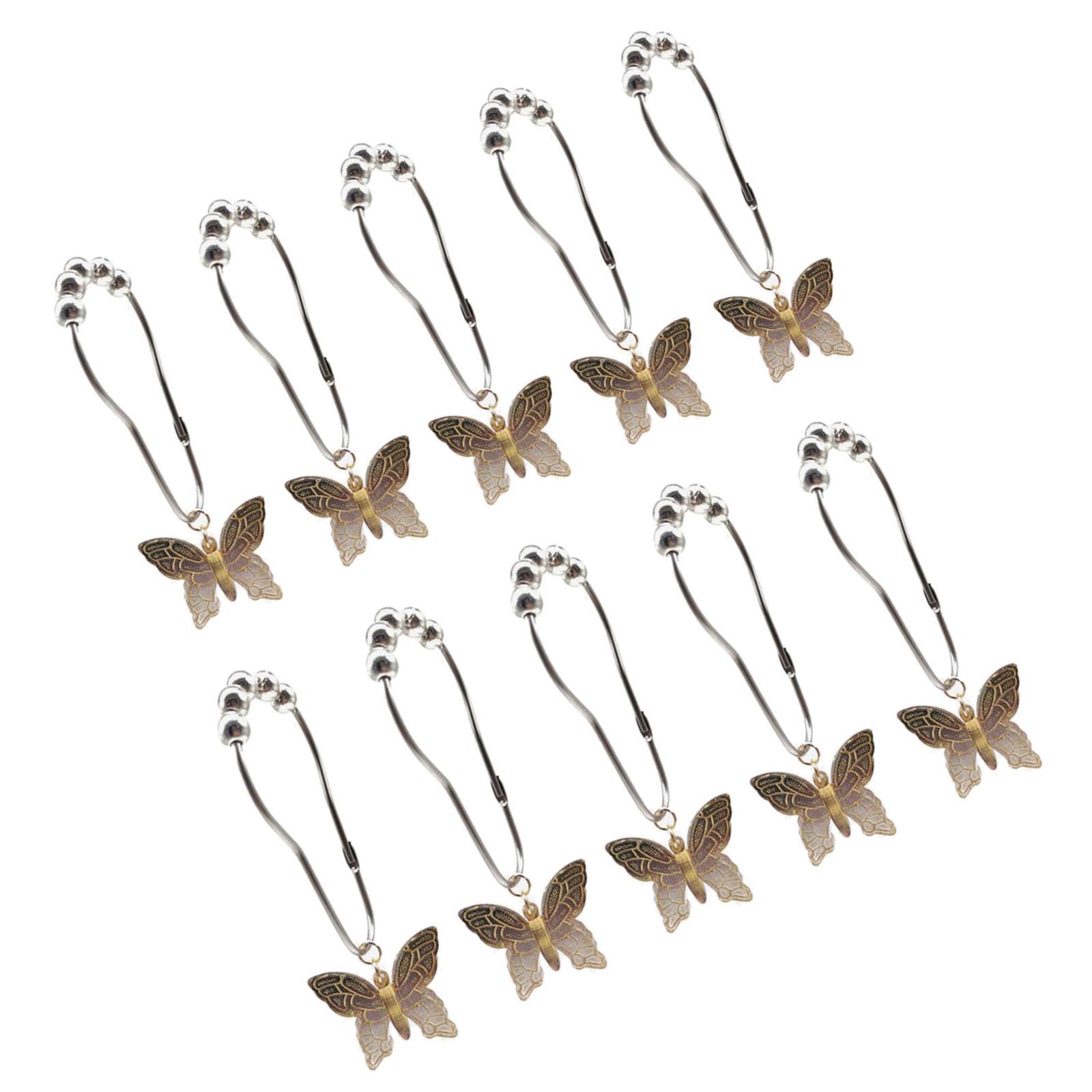 

Красочные акриловые крючки для шторки для душа в виде бабочек 10 шт. Не ржавеющие, плавно скользящие металлические кольца для элегантного декора ванной комнаты чёрный