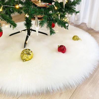 38/68cm Snowy White Christmas Tree Skirt Plush Faux Fur Xmas Trees Carpet Mat Ornaments For  New Year Home Party Decoration