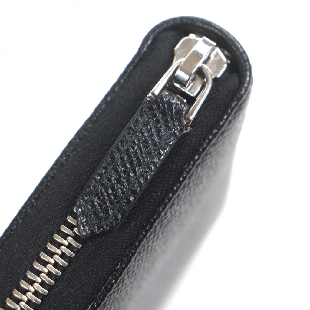 Great BVLGARI Purse Logo Metal Round Zip Long Wallet black leather mens Used
